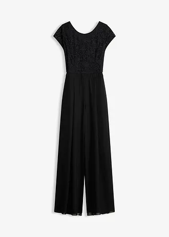 Jumpsuit met kant en inzetstuk van chiffon • zwart • bonprix online shop