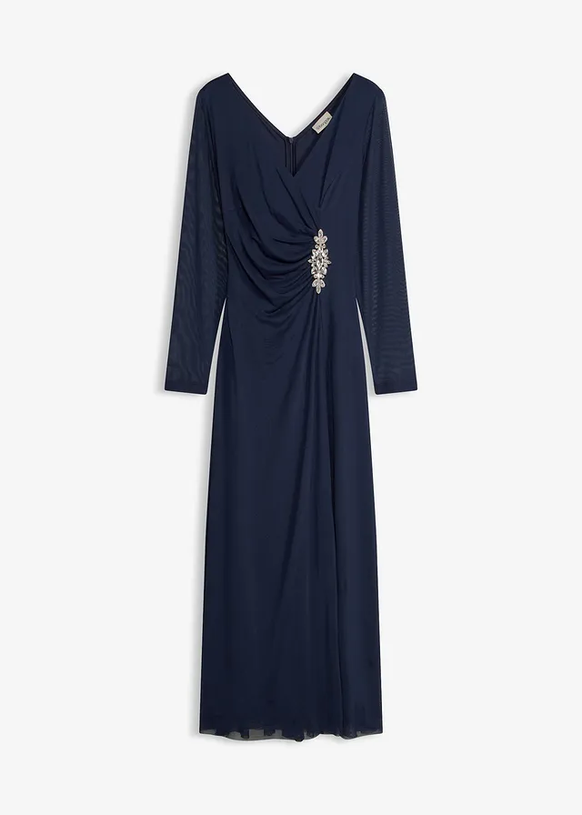 Robe de soirée en tulle délicat avec des strass, Couleur: bleu foncé