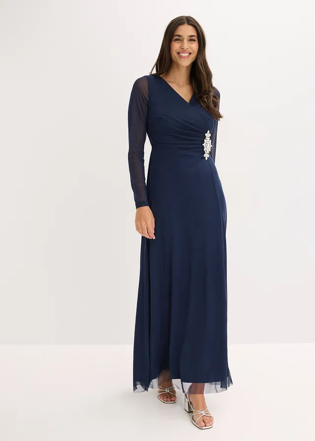 Robe de soirée en tulle délicat avec des strass, Couleur: bleu foncé