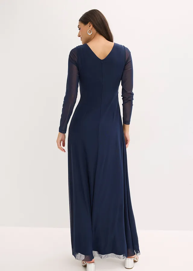 Robe de soirée en tulle délicat avec des strass, Couleur: bleu foncé