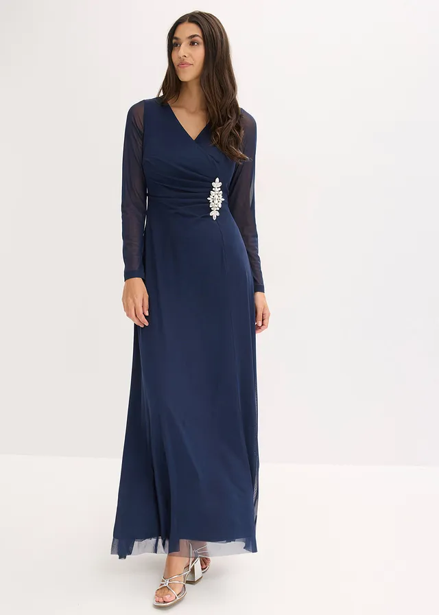 Robe de soirée en tulle délicat avec des strass, Couleur: bleu foncé