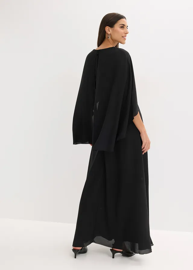 Robe de soirée en mousseline avec empiècement à sequins, Couleur: noir