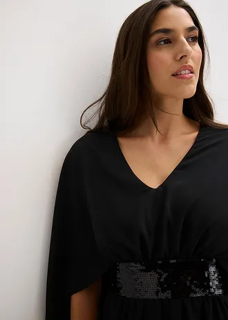 Avondjurk van fijn chiffon met inzetstuk met pailletten • zwart • bonprix online shop