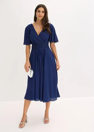 Cocktailjurk met kanten applicatie, Kleur: middernachtblauw