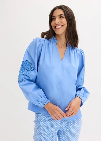 Tunique en coton à broderie ajourée • bleu moyen • Boutique bonprix
