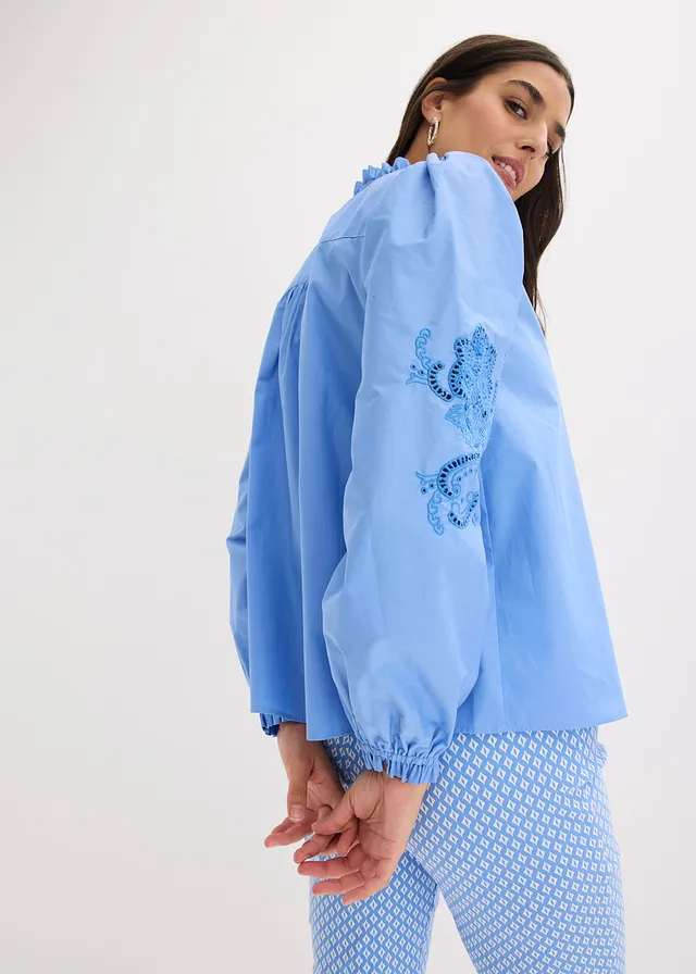 Katoenen tuniek met broderie anglaise • middenblauw • product-page.page-title-suffix