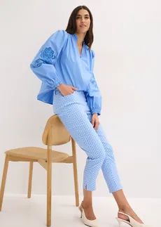 7/8 stretchbroek van bengaline • middenblauw-wolwit met grafische print • bonprix online shop