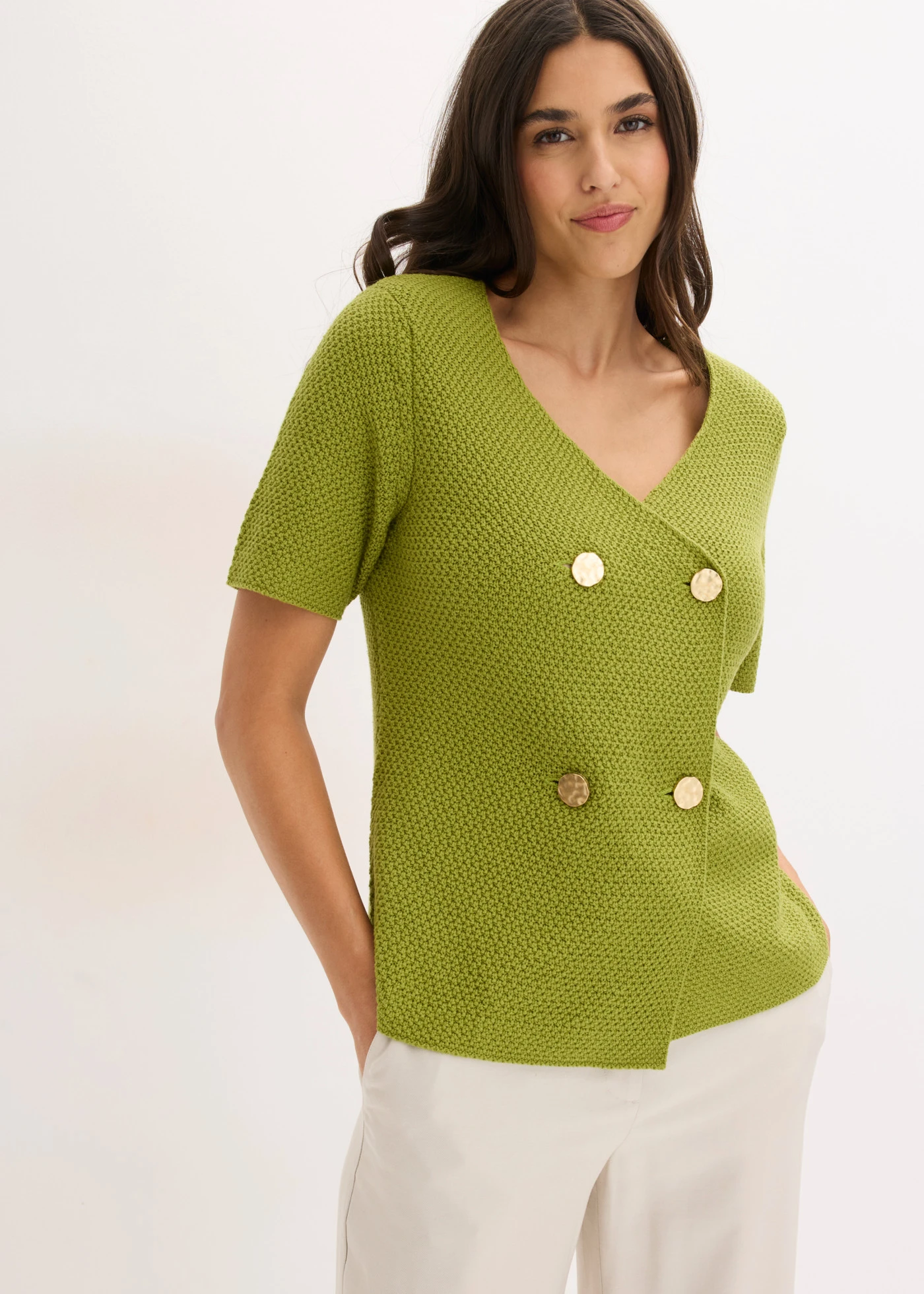 Jachetă tricotată cu bumbac • verde mușchi • magazin bonprix