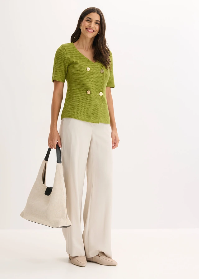 Gebreide blazer met katoen, Kleur: mosgroen