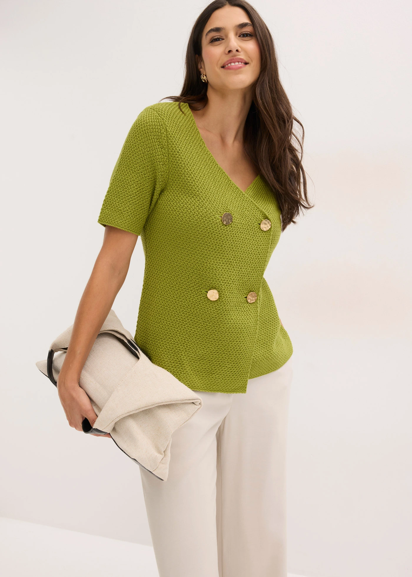 Gebreide blazer met katoen • mosgroen • bonprix online shop