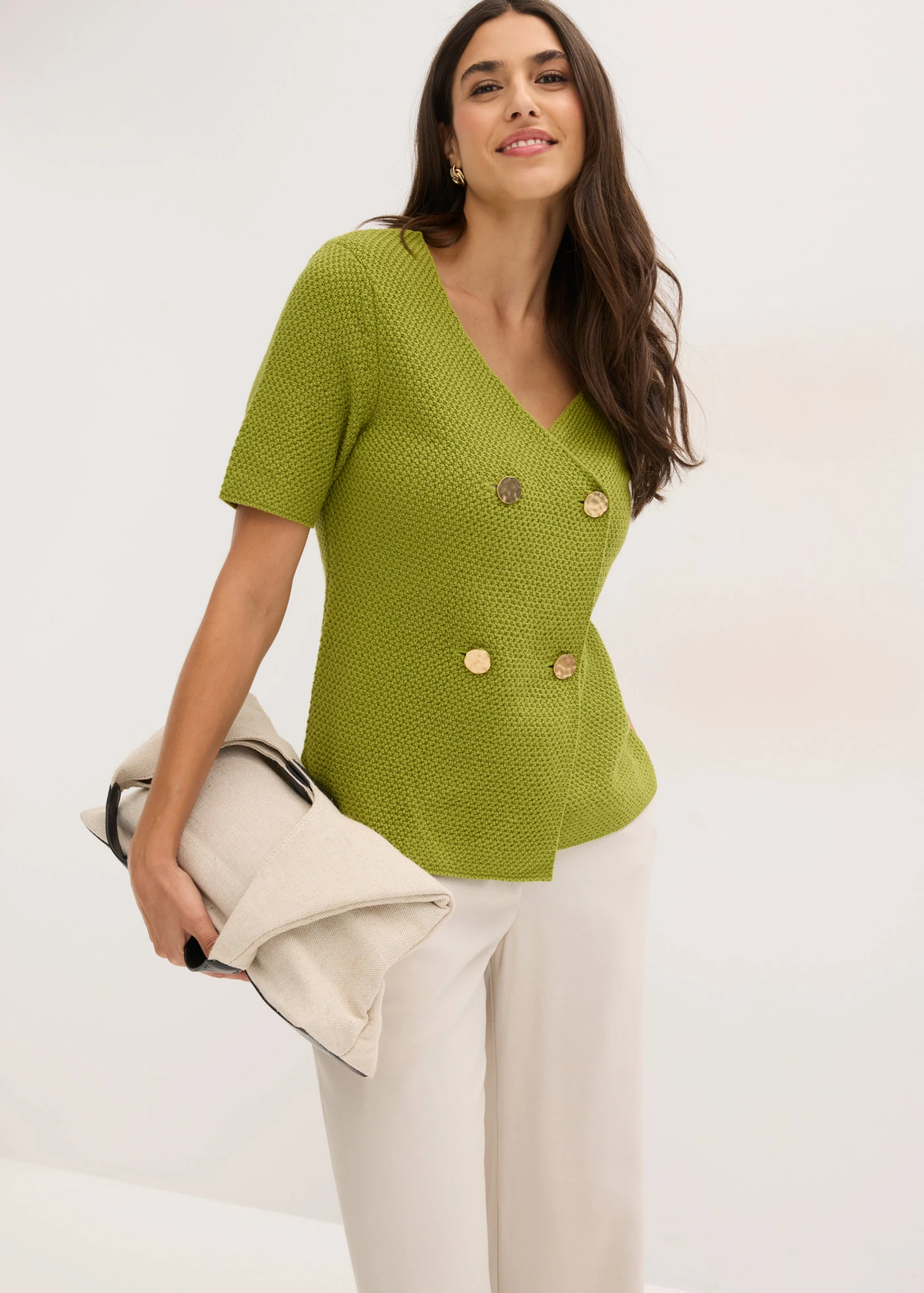 Jachetă tricotată cu bumbac • verde mușchi • magazin bonprix