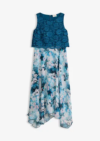 Robe en mousseline avec dentelle, Couleur: pétrole floral