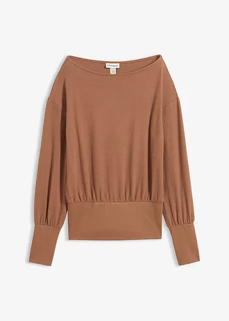 Longsleeve van zachte viscosemix, Kleur: kastanjebruin