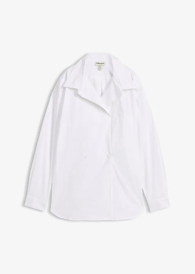 Lange blouse met V-hals, Kleur: wit