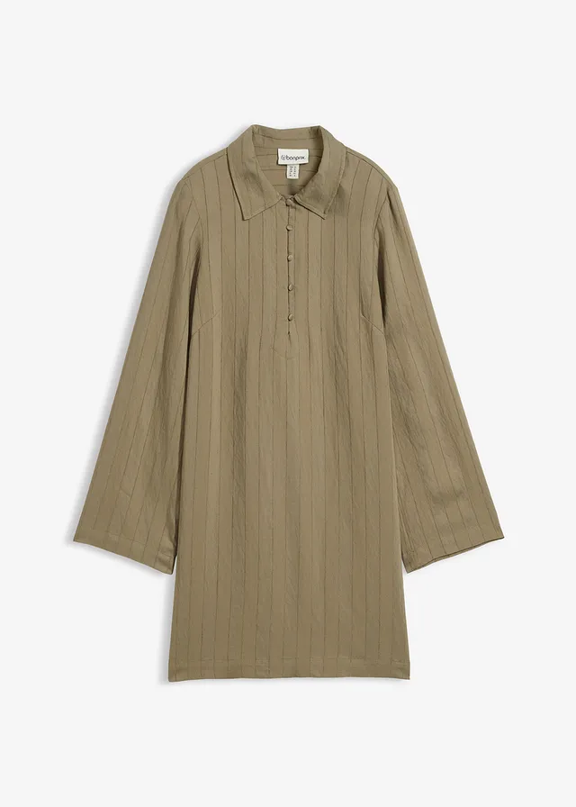 Robe fluide à col chemise boutonné, Couleur: olive