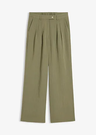 Nohavice s dekoratívnou gombičkou, z viskózového mixu • morská tráva • obchod bonprix