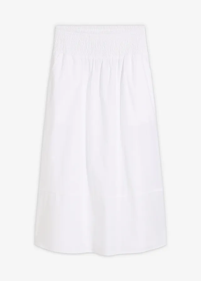 Fustă midi din bumbac 100% • alb • magazin bonprix