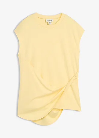 T-shirt z asymetrycznym dołem, z mieszanki wiskozy • jasnożółty • sklep bonprix