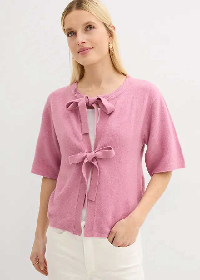 Fijn gebreid vest met strikjes • mauve • product-page.page-title-suffix