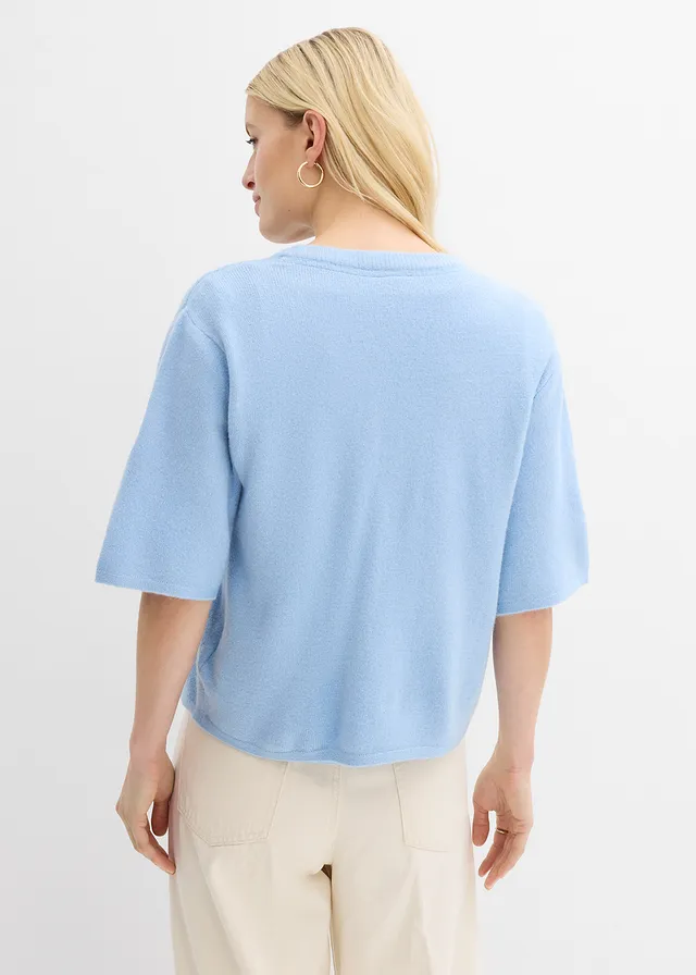 Fijn gebreid vest met strikjes, Kleur: lichtblauw
