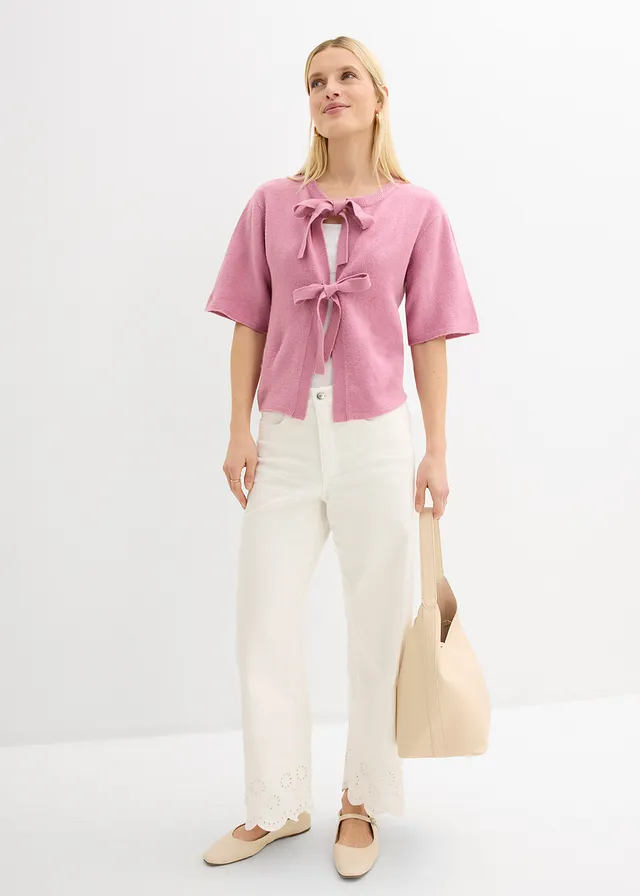 Fijn gebreid vest met strikjes, Kleur: mauve