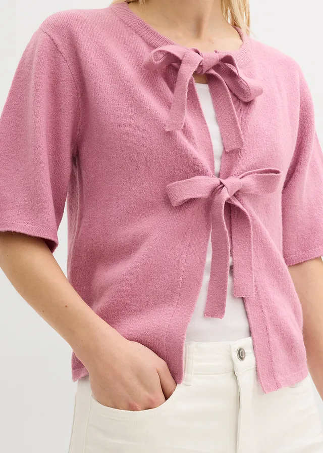 Fijn gebreid vest met strikjes • mauve • product-page.page-title-suffix