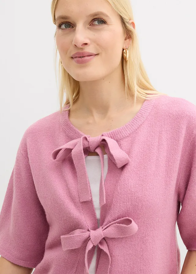Fijn gebreid vest met strikjes • mauve • product-page.page-title-suffix
