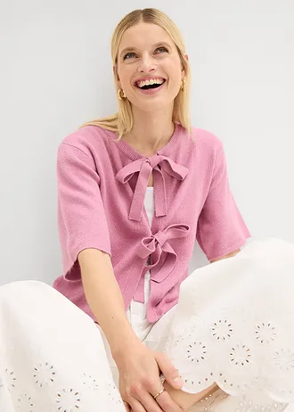 Kabátek z jemné pleteniny s mašličkami • slézová • bonprix obchod