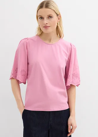 Shirt met broderie anglaise • mauve • bonprix online shop