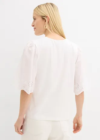 T-shirt à broderie anglaise, Couleur: blanc