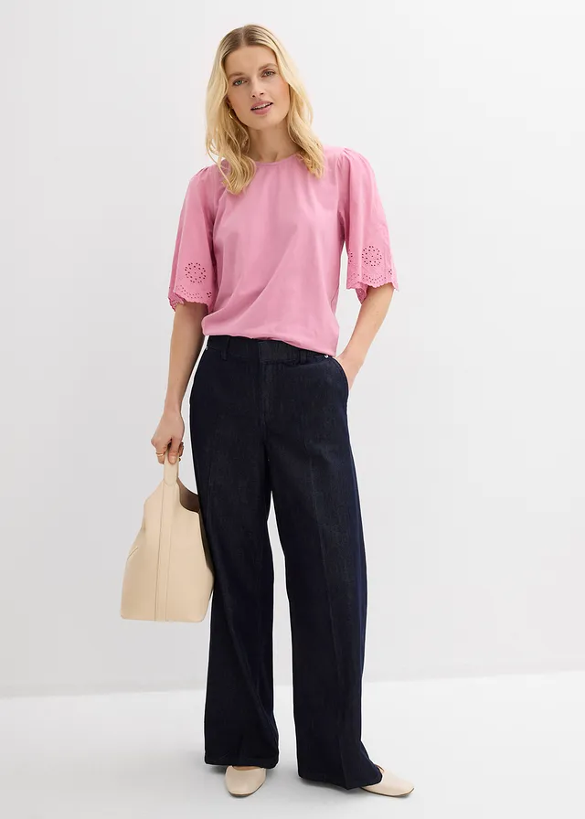 Shirt met broderie anglaise mauve