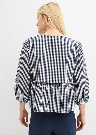 Blouse met strikdetail • donkerblauw/wit • bonprix online shop