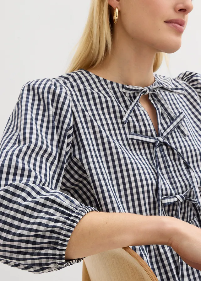 Blouse met strikdetail • donkerblauw/wit • product-page.page-title-suffix