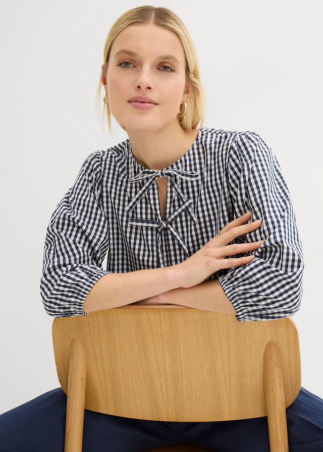Blouse met strikdetail • donkerblauw/wit • product-page.page-title-suffix