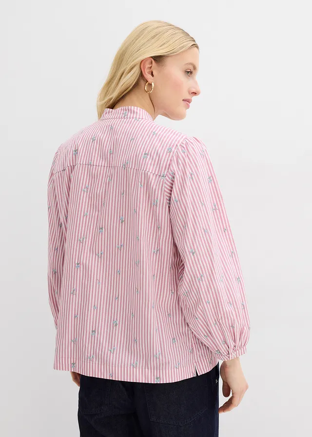 Blouse van puur katoen met 7/8-mouwen • mauve-wit verticaal gestreept • product-page.page-title-suffix