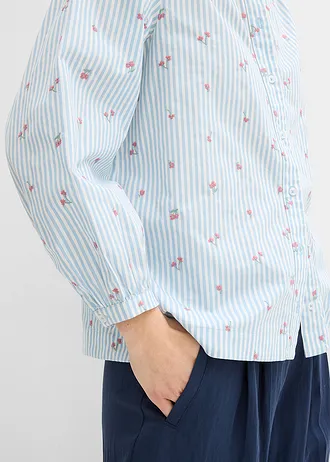 Chemisier coton à manches 7/8 • bleu clair-blanc rayé • Boutique bonprix