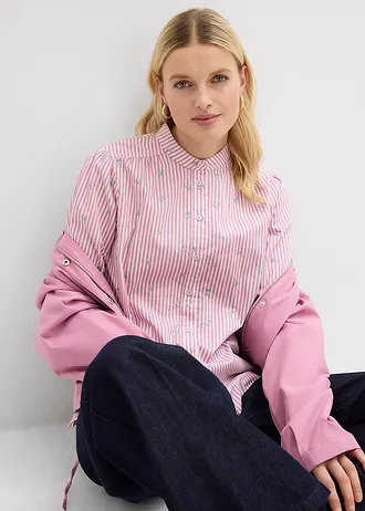 Blouse van puur katoen met 7/8-mouwen • mauve-wit verticaal gestreept • bonprix online shop