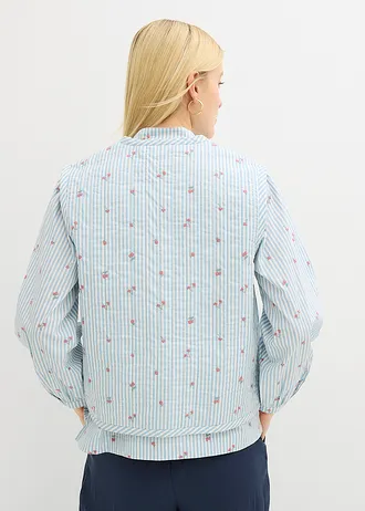 Vestă matlasată cu broderie florală • bleu-alb cu dungi verticale • magazin bonprix