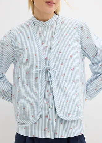 Vestă matlasată cu broderie florală • bleu-alb cu dungi verticale • magazin bonprix