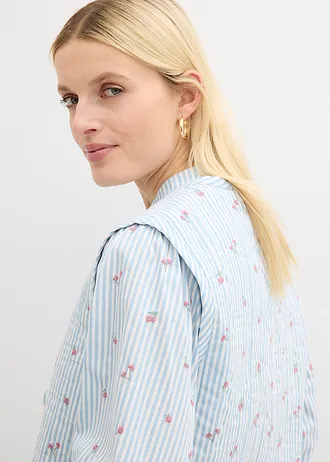 Vestă matlasată cu broderie florală • bleu-alb cu dungi verticale • magazin bonprix