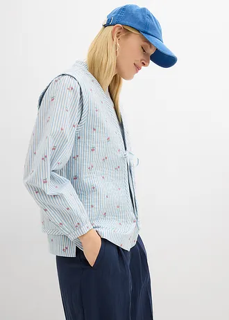 Vestă matlasată cu broderie florală • bleu-alb cu dungi verticale • magazin bonprix