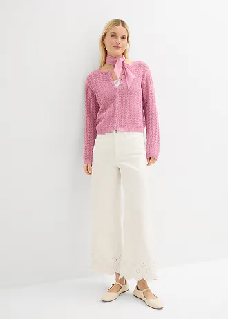 Ajour vest van katoen, Kleur: mauve