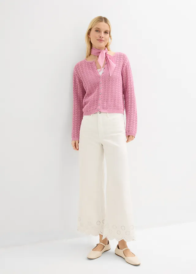 Gilet en maille ajourée 100% coton, Couleur: mauve