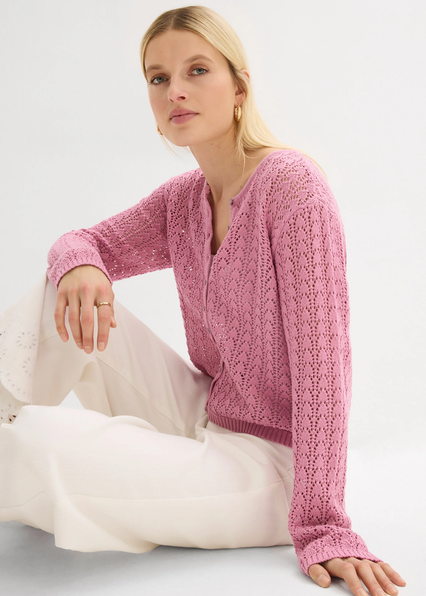 Ajour vest van katoen • mauve • bonprix online shop