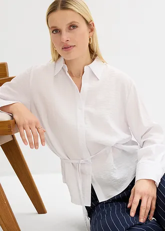 Košilová halenka ze splývavé viskózové směsi • bílá • bonprix obchod