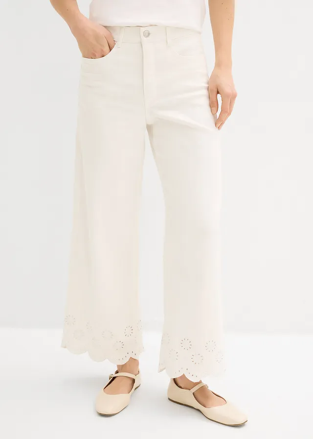 Pantalon large raccourci, Couleur: blanc