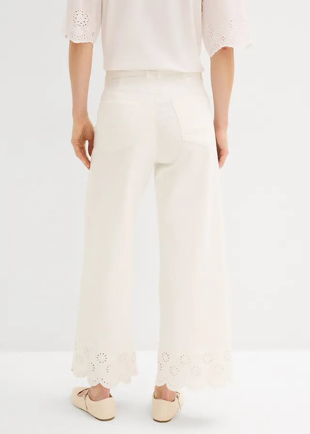 Pantalon large raccourci, Couleur: blanc