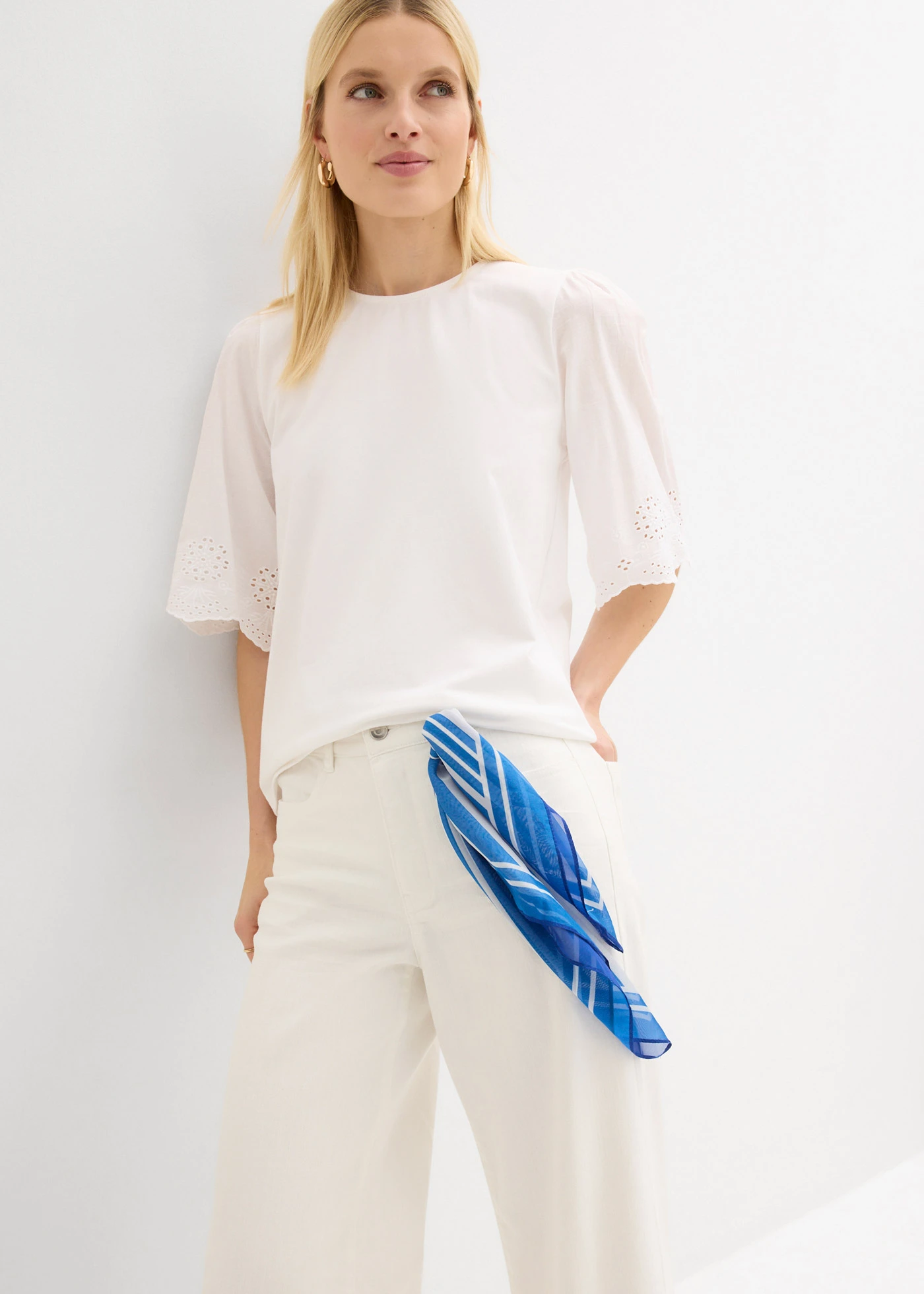 Nohavice culotte z elastického bavlneného mixu • biela • obchod bonprix