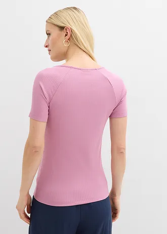 Geribd shirt in een viscosemix, Kleur: mauve