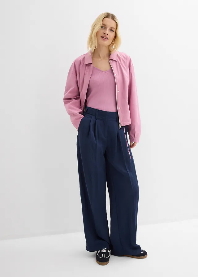 Geribd shirt in een viscosemix, Kleur: mauve